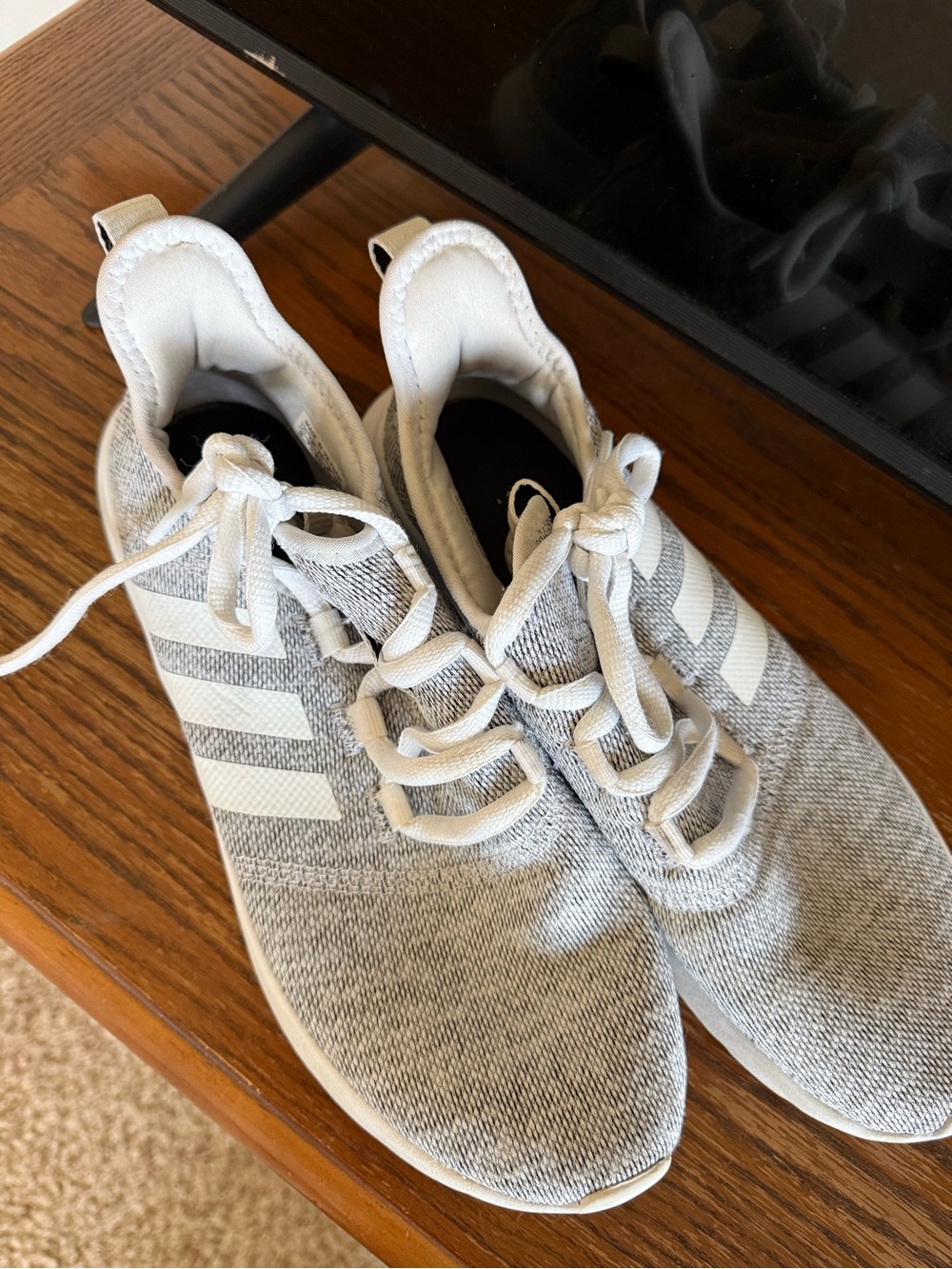 adidas Light Gray Knit Lace-Up Sneakers with Three Stripes